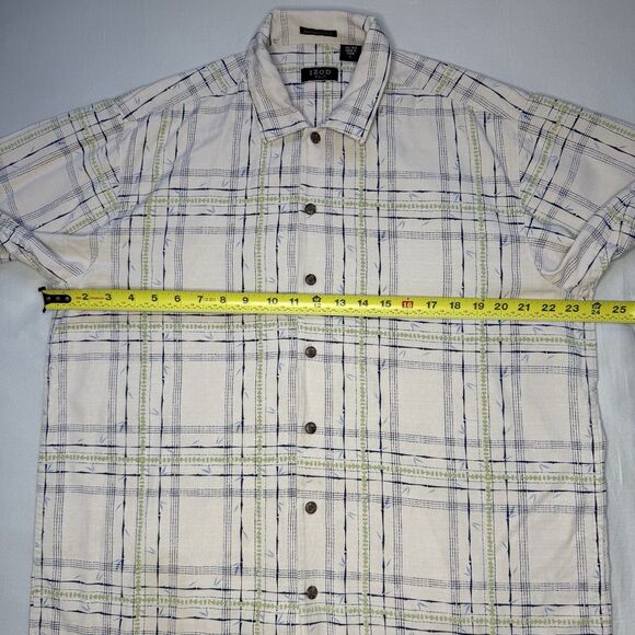 Izod Golf Shirt Washable 100% Silk Button Up Large Beige Hawaii Aloha Shirt - Picture 9 of 12